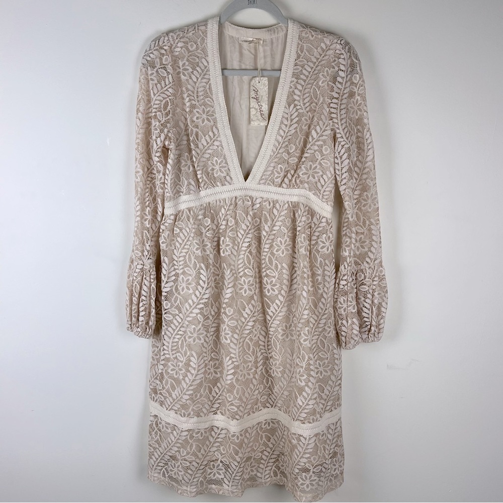 Mystree | Coquette Cottage Core Babydoll Lace Midi Dress In Cream | M - Picture 4 of 16